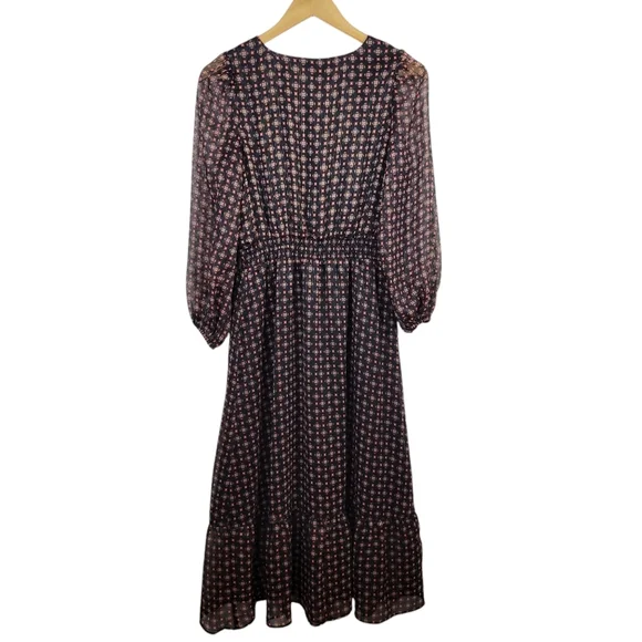 Talbots Fit & Flare Midi Dress in Dainty Medallion Size 4 V-Neck Flounced Hem - Picture 7 of 10